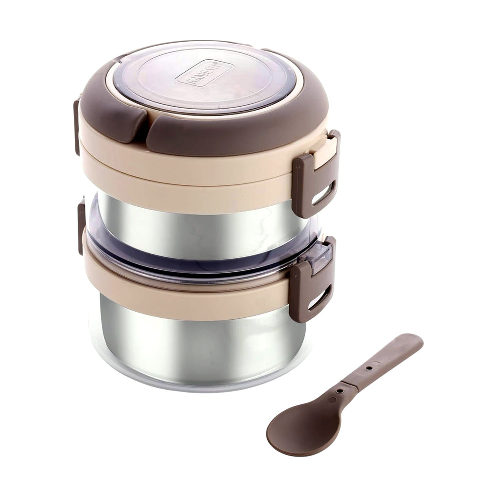 Steko-2 Insulated Lunch Box – Double Layer Stainless Steel Tiffin with Foldable Spoon & Clip Lock (750ml)