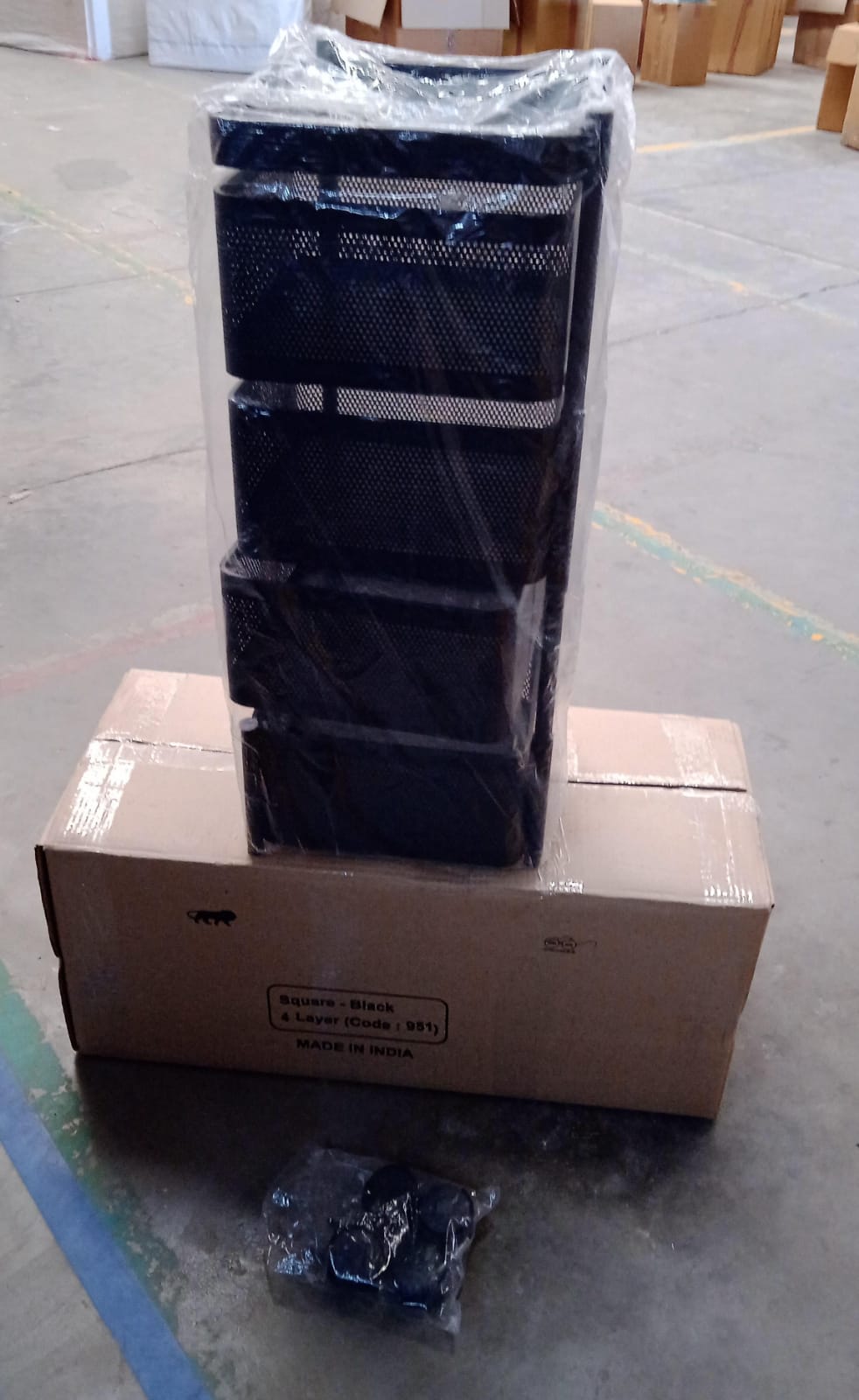 Metal Square Kitchen Trolley with Wheels – 4 Layer Rotating Storage Rack for Vegetables & Fruits (1 Pc)