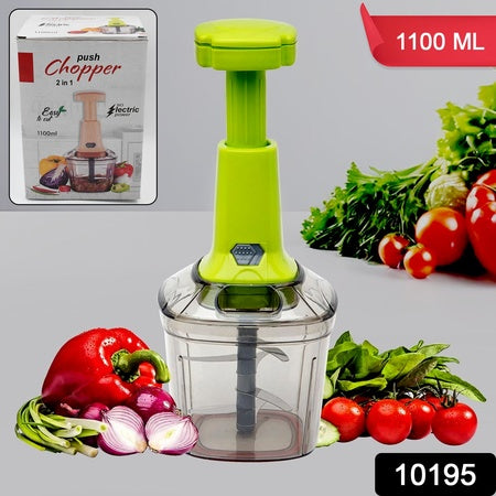 2 in 1 Push Vegetable Chopper – 1100ml Manual Cutter with 6 Stainless Steel Blades