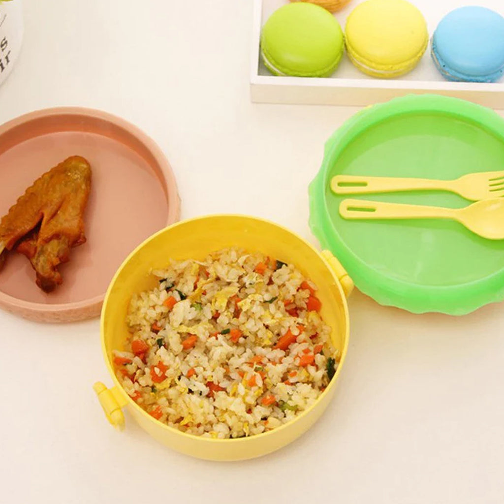 Burger Shape Lunch Box – Double Layer Bento Tiffin with Spoon & Fork (1000ml, BPA-Free for Kids & School)