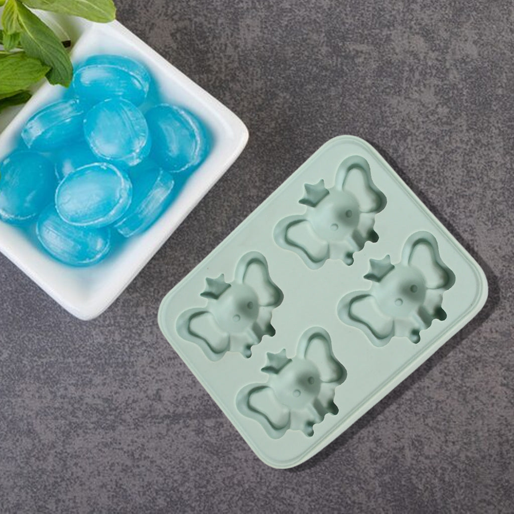 Silicone Cartoon Shape 4-Grid Ice Cube Tray – Flexible Food-Grade Mould for Ice, Candy & Chocolate (1 Pc)