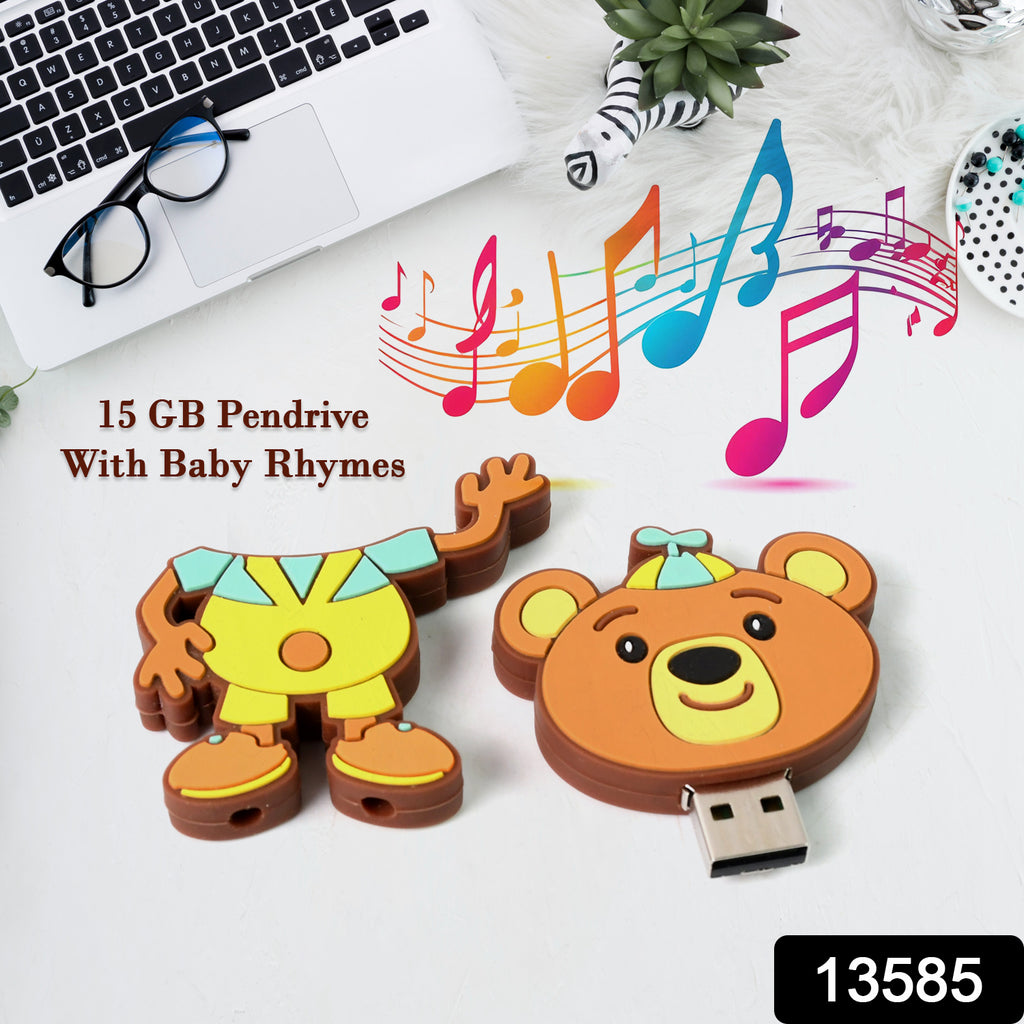 Cartoon Shape 15GB USB Flash Drive – Preloaded with Baby Rhymes | Plug & Play Pen Drive (1 Pc)