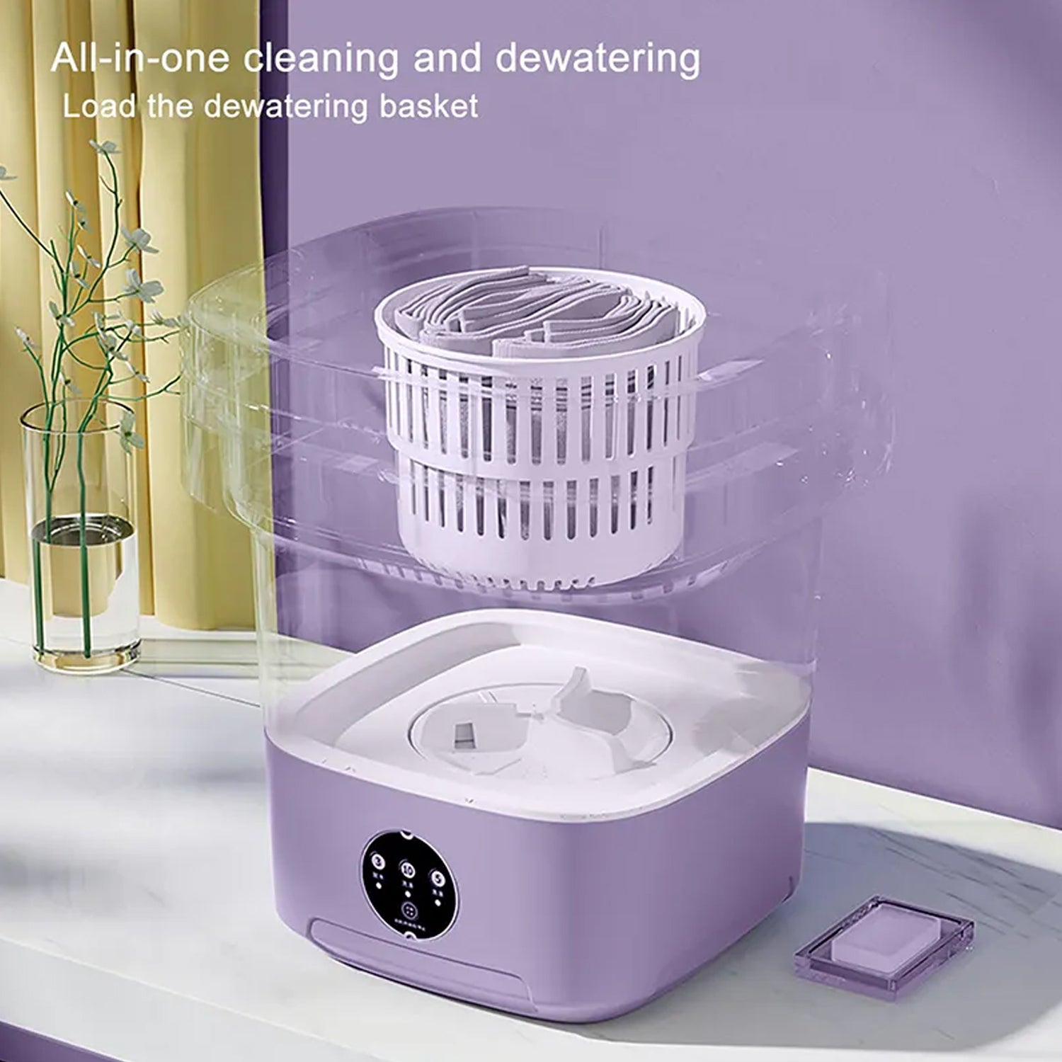 Foldable Mini Washing Machine – With Drain Basket | Portable Washer for Travel, Baby Clothes & Small Laundry
