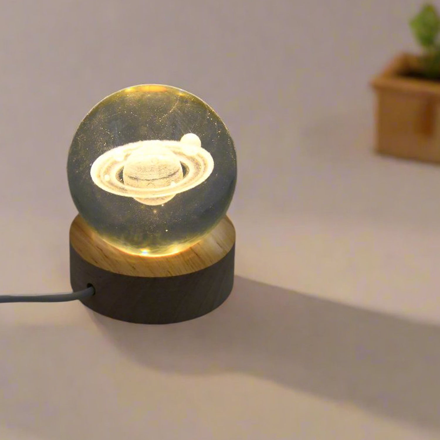 3D Astronaut Crystal Ball Lamp with Wooden Base - LED Night Light & Decorative Piece