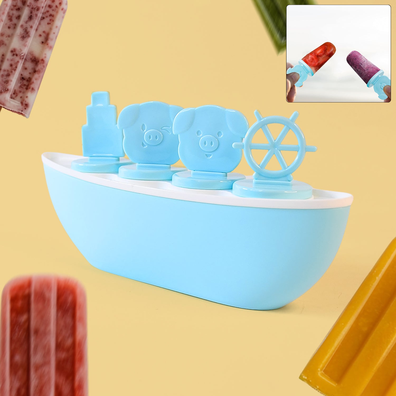 Boat-Shaped Popsicle Maker – 4-Cavity Ice Cream Mould Set with Cute Handles | BPA-Free & Reusable (1 Pc)