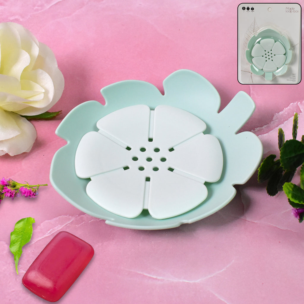 Plastic Flowers Soap Dish with Drain – Non-Slip, Flexible Soap Holder for Bathroom & Travel Use (1 Pc)