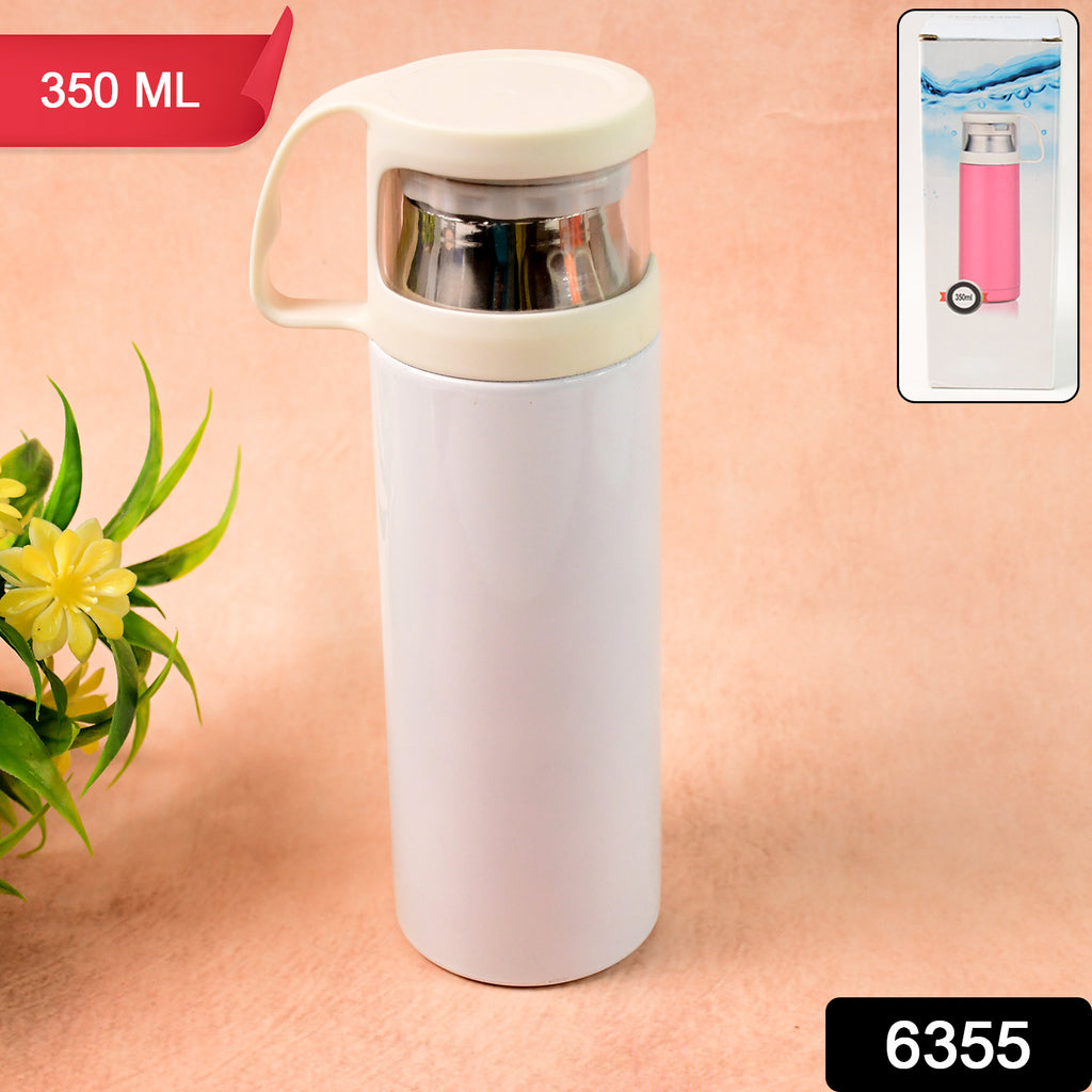350 ML Stainless Steel Insulated Vacuum Bottle – Leak-Proof Hot & Cold Thermos Flask with Transparent Lid & Handle