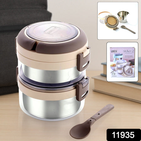 Steko-2 Insulated Lunch Box – Double Layer Stainless Steel Tiffin with Foldable Spoon & Clip Lock (750ml)