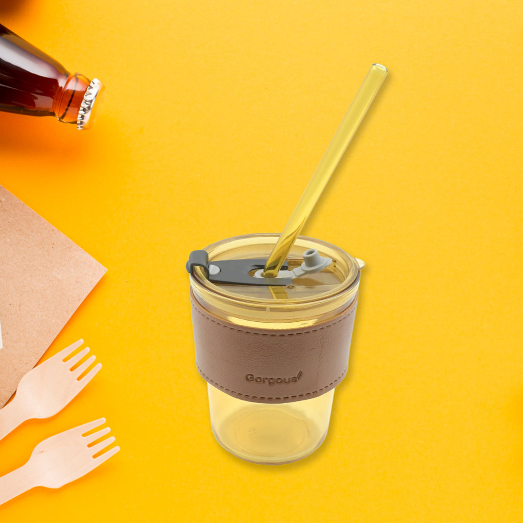 Glass Coffee Mug with Straw, Leakproof Lid & Heatproof Sleeve – Travel Friendly Cup