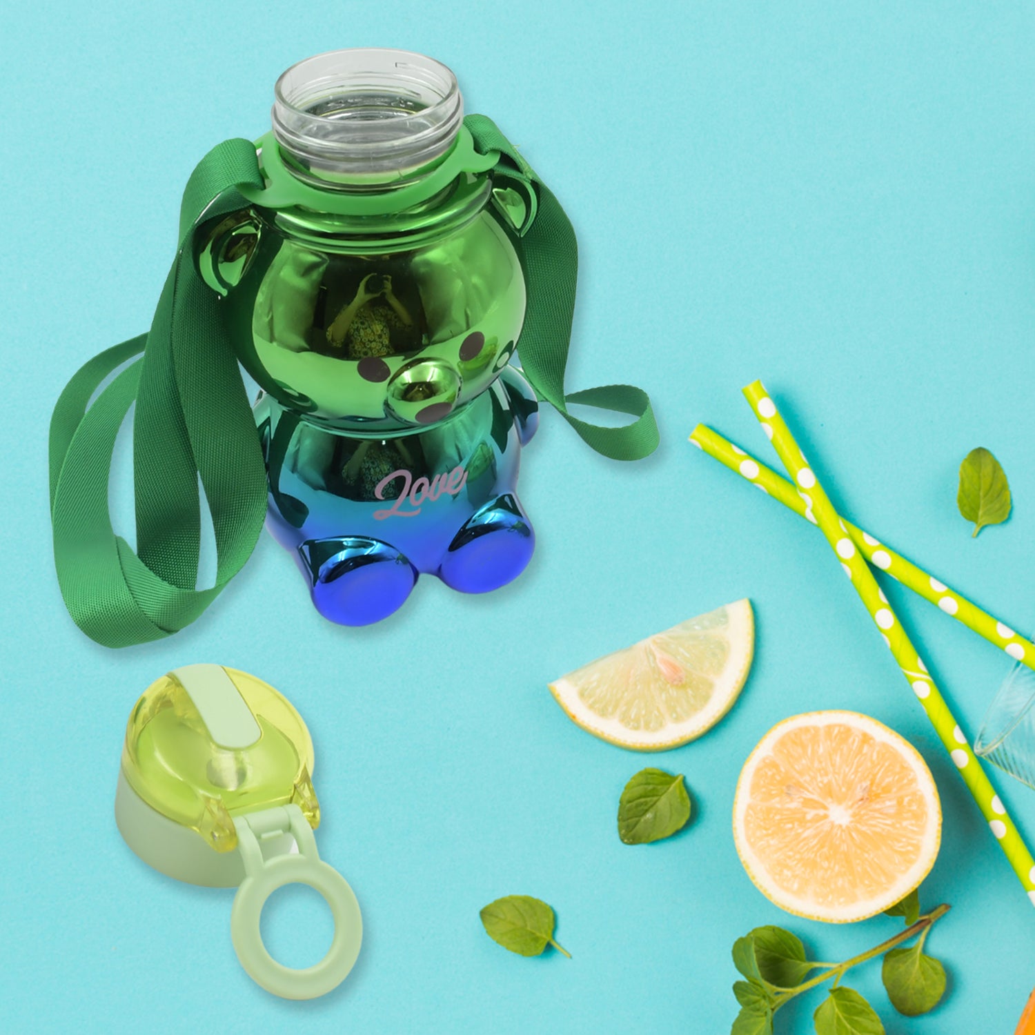 Cute Plastic Water Bottle With Straw And Adjustable Strap For Kids