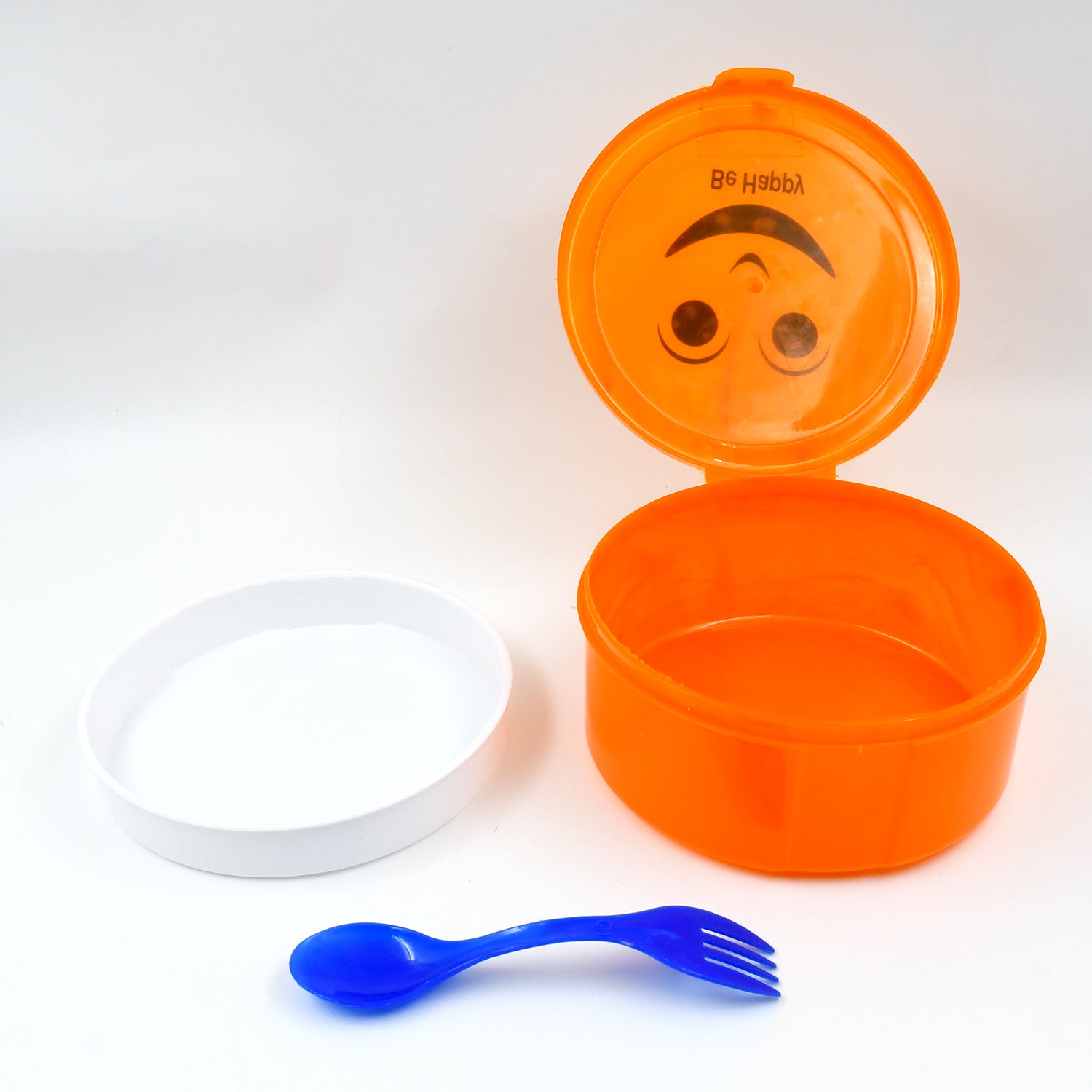 Smily Lunch Box for Kids – 2 Compartment Round Tiffin with 2-in-1 Spoon (400ml, Multicolour)