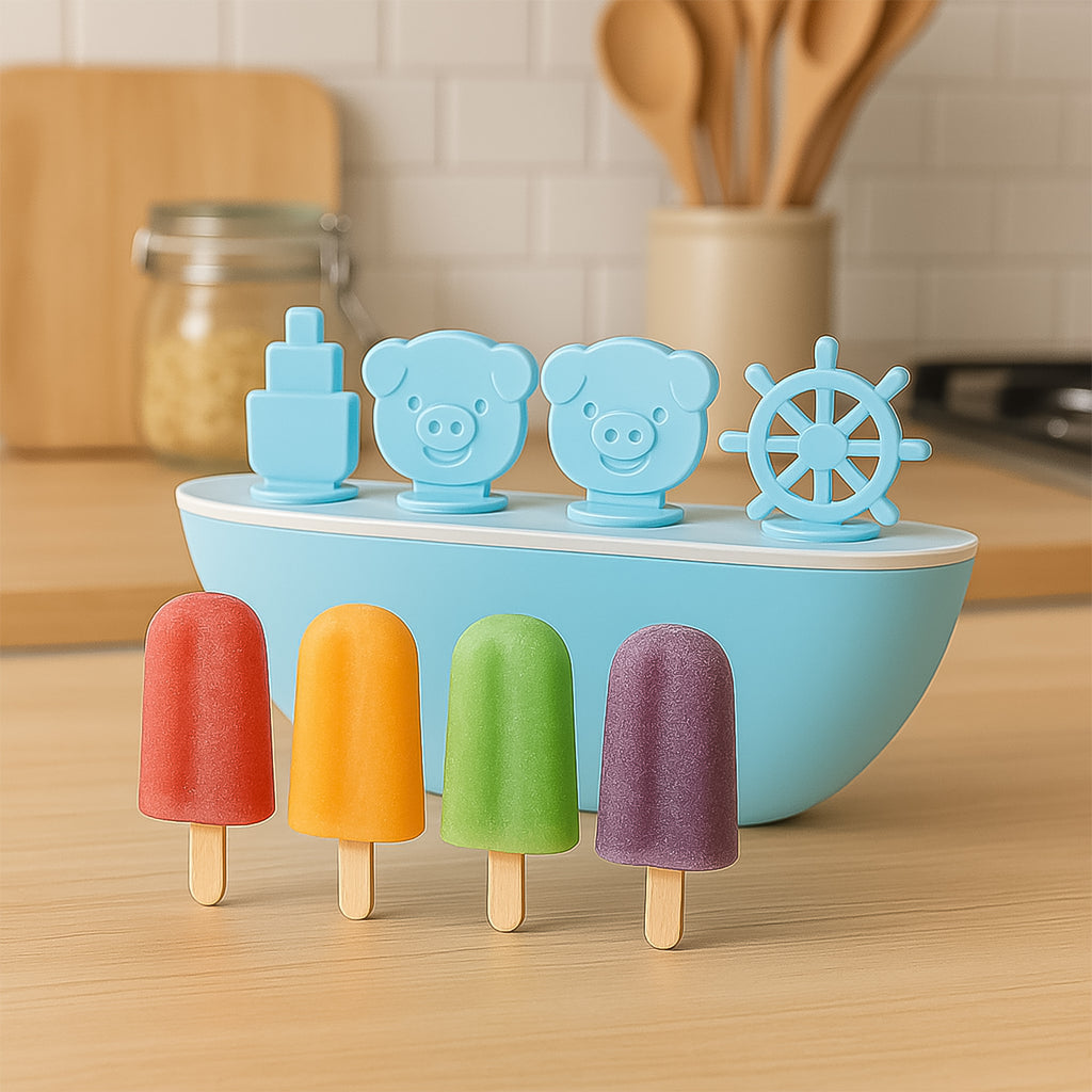 Boat-Shaped Popsicle Maker – 4-Cavity Ice Cream Mould Set with Cute Handles | BPA-Free & Reusable (1 Pc)