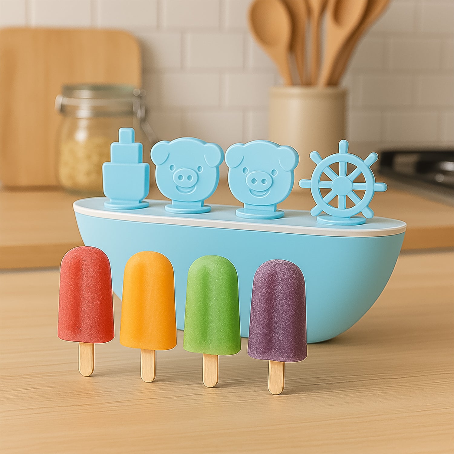 Boat-Shaped Popsicle Maker – 4-Cavity Ice Cream Mould Set with Cute Handles | BPA-Free & Reusable (1 Pc)