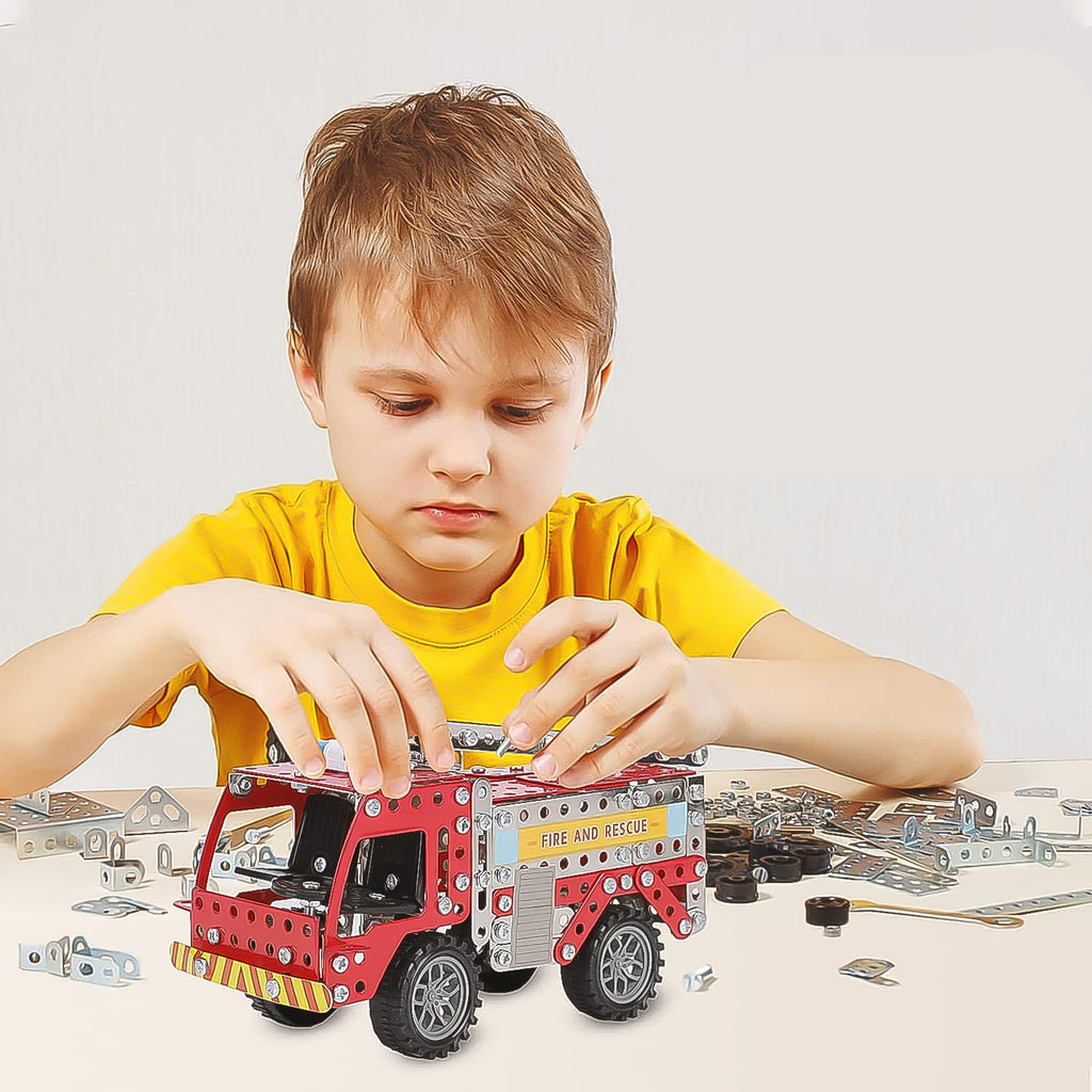 Metal DIY Fire Truck Building Kit – 292 Pc Mechanical Construction Set (Age 8+)