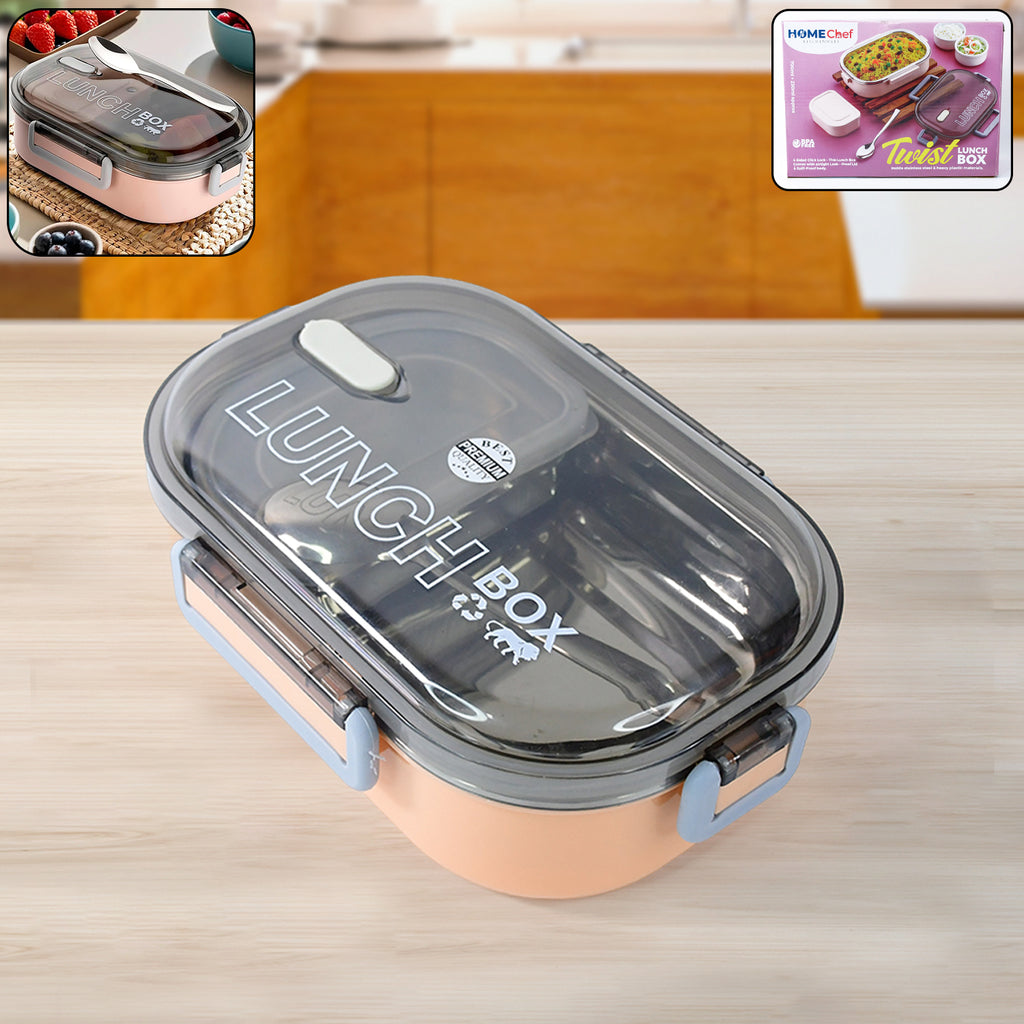 Home Chef Leak-Proof Lunch Box – 1200ml BPA-Free Tiffin with Stainless Steel Compartments, Spoon & Divider
