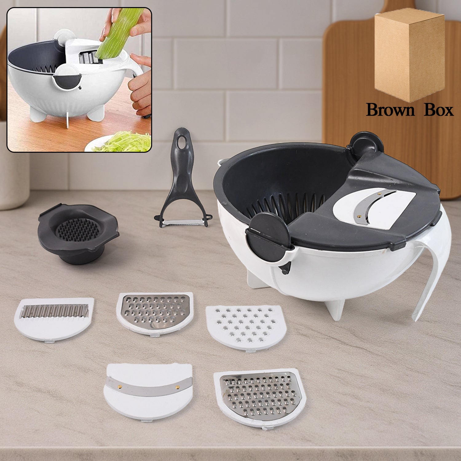 9-in-1 Multifunction Vegetable Chopper, Slicer & Grater with Drain Basket – Complete Kitchen Prep Set