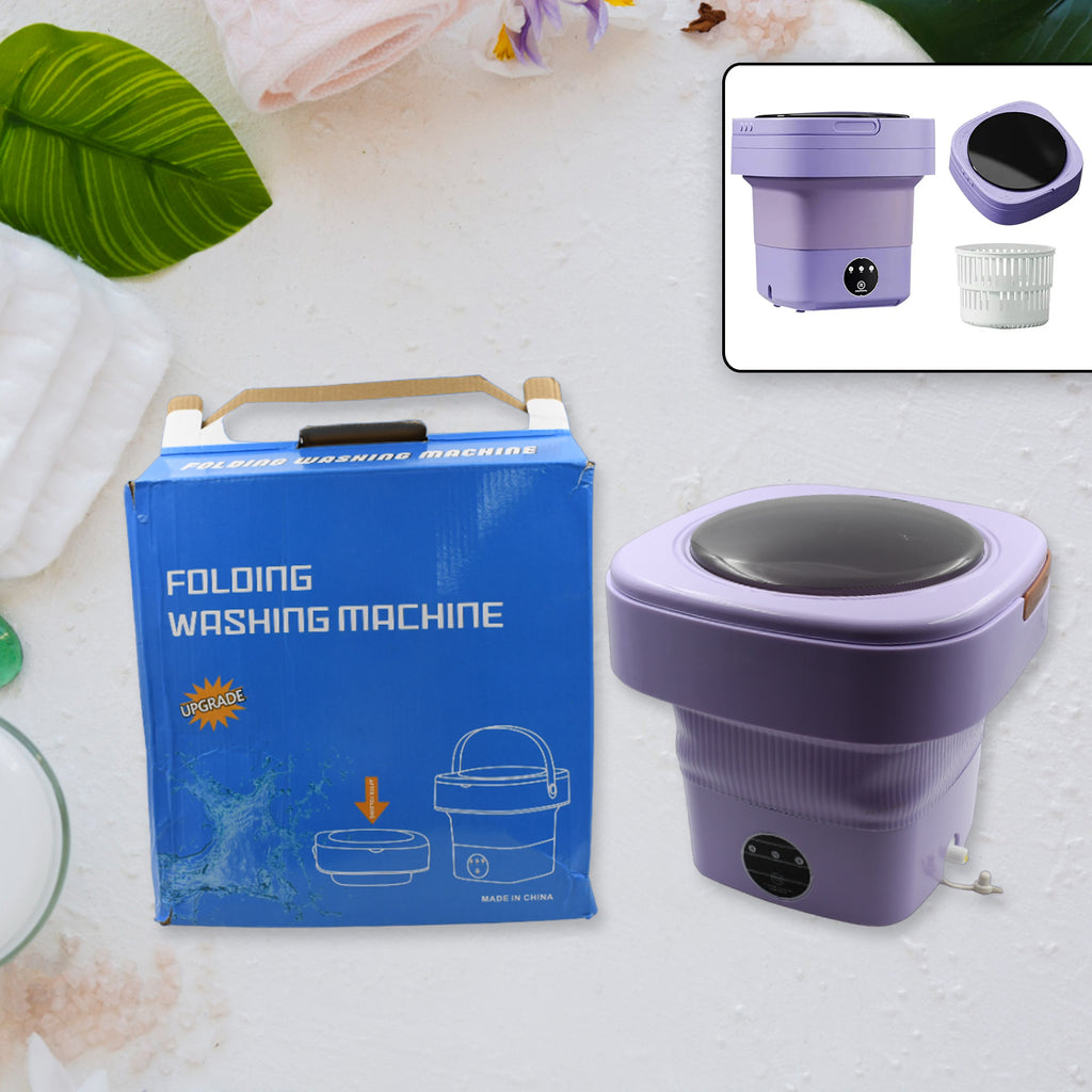 Foldable Mini Washing Machine – With Drain Basket | Portable Washer for Travel, Baby Clothes & Small Laundry