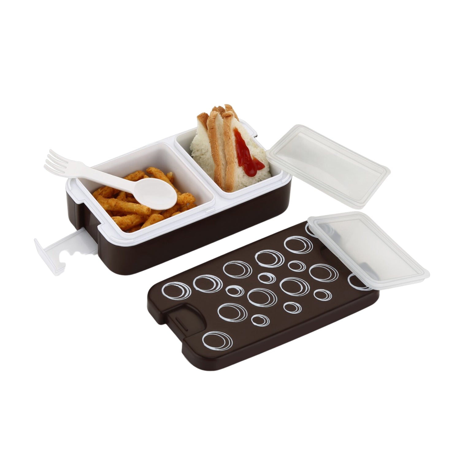 Airtight 2-Compartment Lunch Box – Leak-Proof, BPA-Free with Built-In Spoon (Microwave Safe)