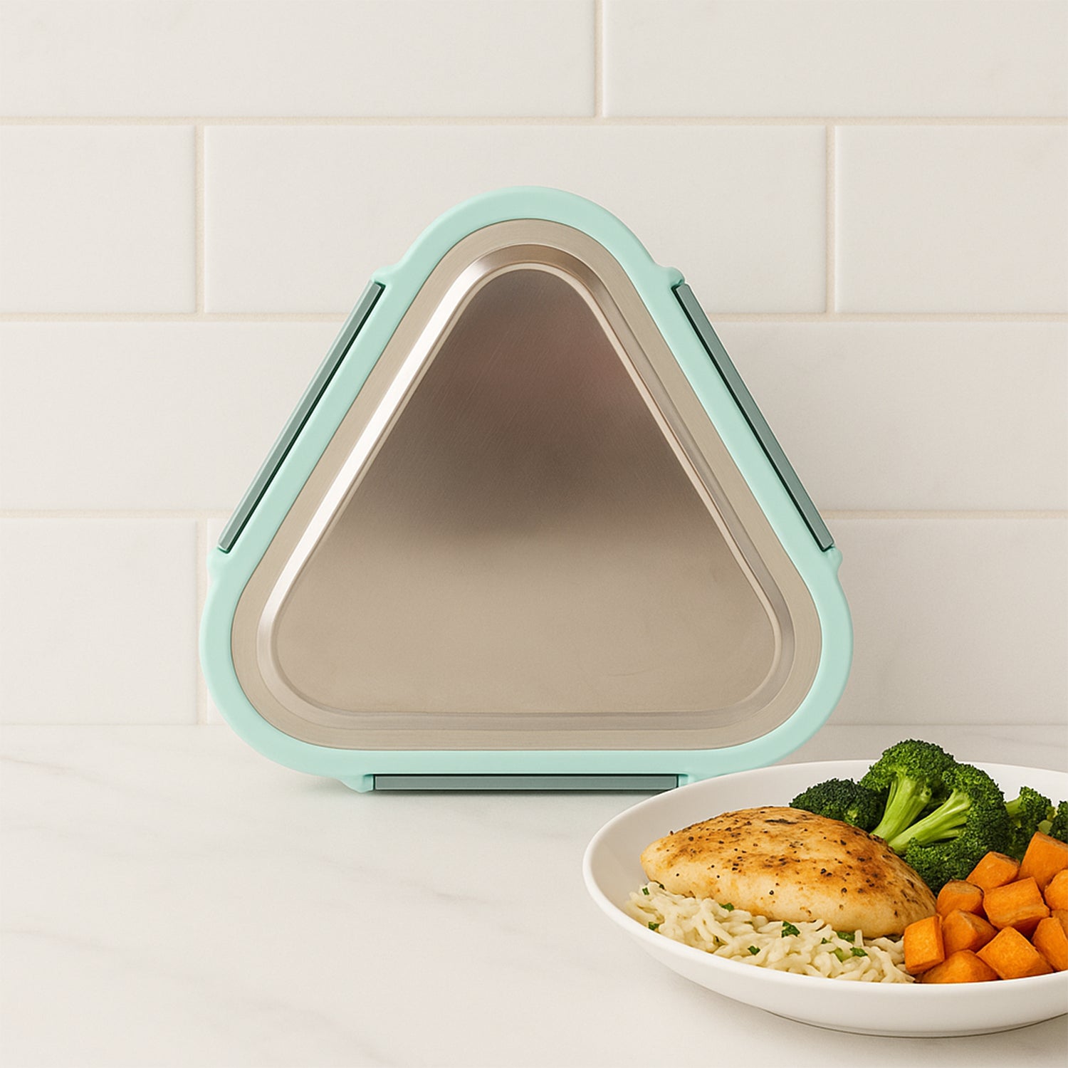 Ganesh Trinity Triangle Lunch Box – 2-Piece Stainless Steel Compact Tiffin with Clip Lock for Office, School & Travel