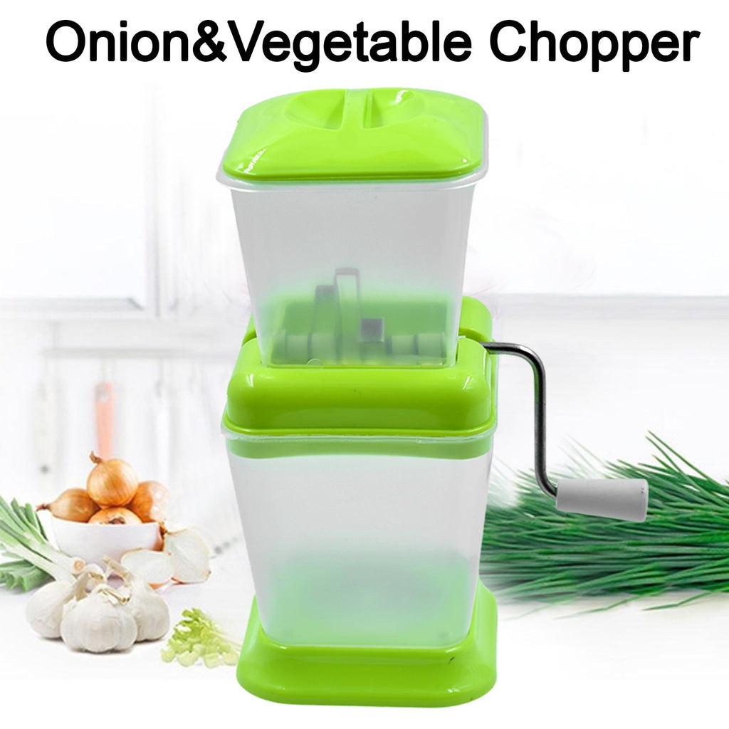 Vegetable & Onion Quick Chopper with Rotating Stainless Steel Blades – Easy Manual Cutter