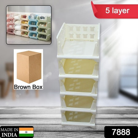 5-Layer Stackable Storage Organizer Cart – Foldable Utility Rack with Wheels for Kitchen, Pantry, Bedroom & Bathroom