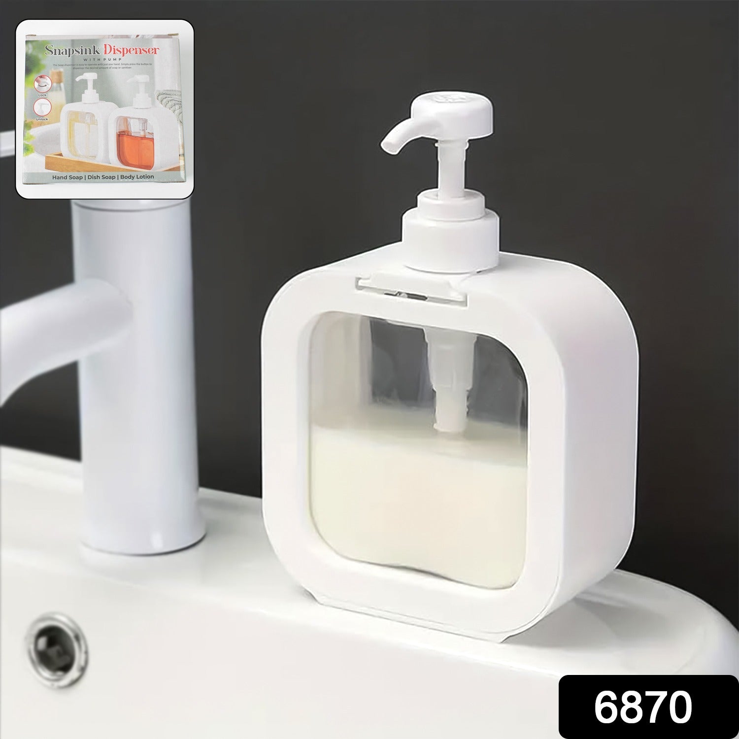 Snap Sink Dispenser Bottle Set – Refillable Pump Bottles for Soap, Lotion, Shampoo & Detergent (1 Pc, Clear Plastic)