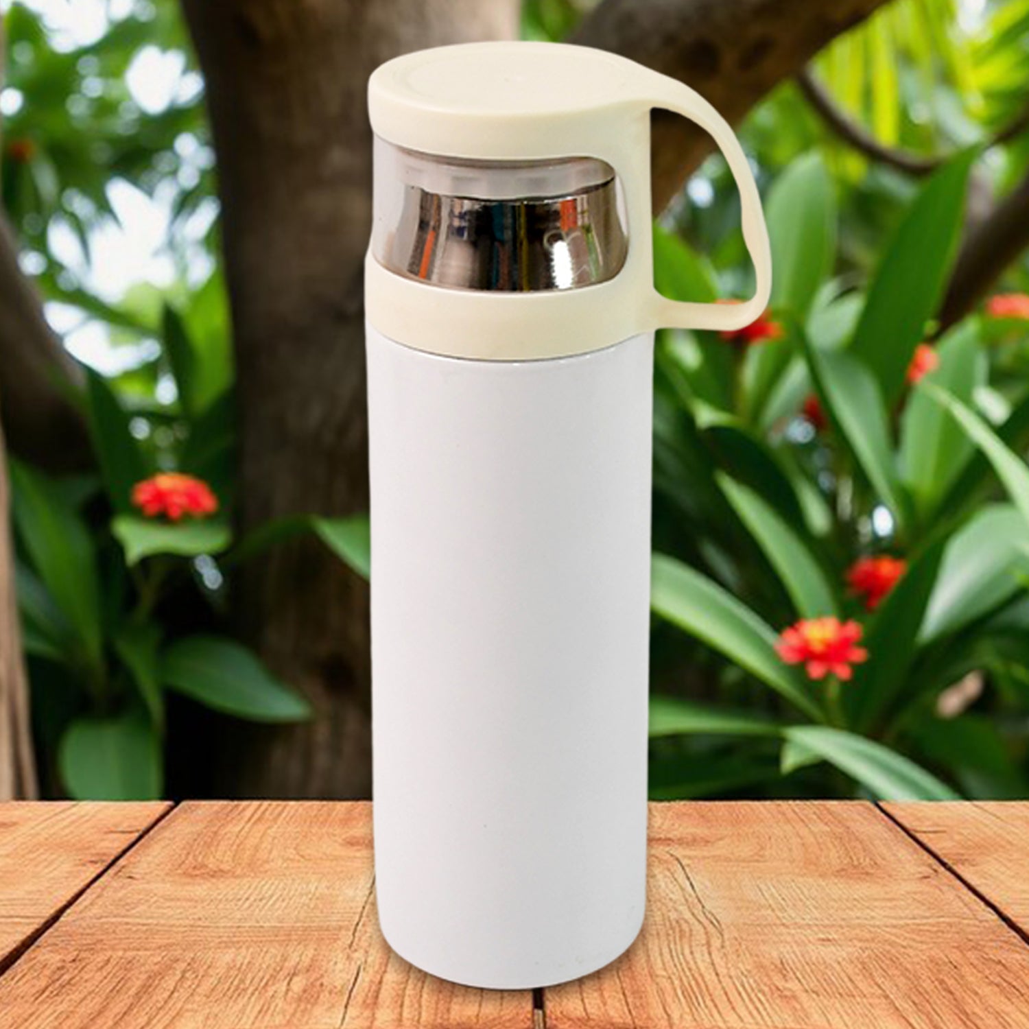 350 ML Stainless Steel Insulated Vacuum Bottle – Leak-Proof Hot & Cold Thermos Flask with Transparent Lid & Handle