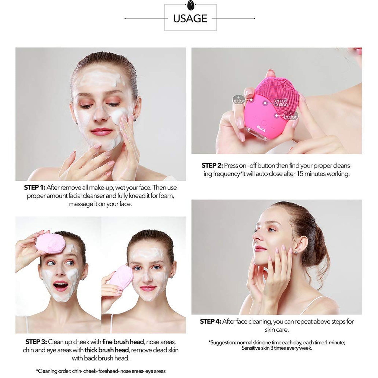 Rechargeable Sonic Silicone Face Cleansing Brush – Deep Pore Cleaner with Vibration Technology | Waterproof & USB Rechargeable (1 Pc)
