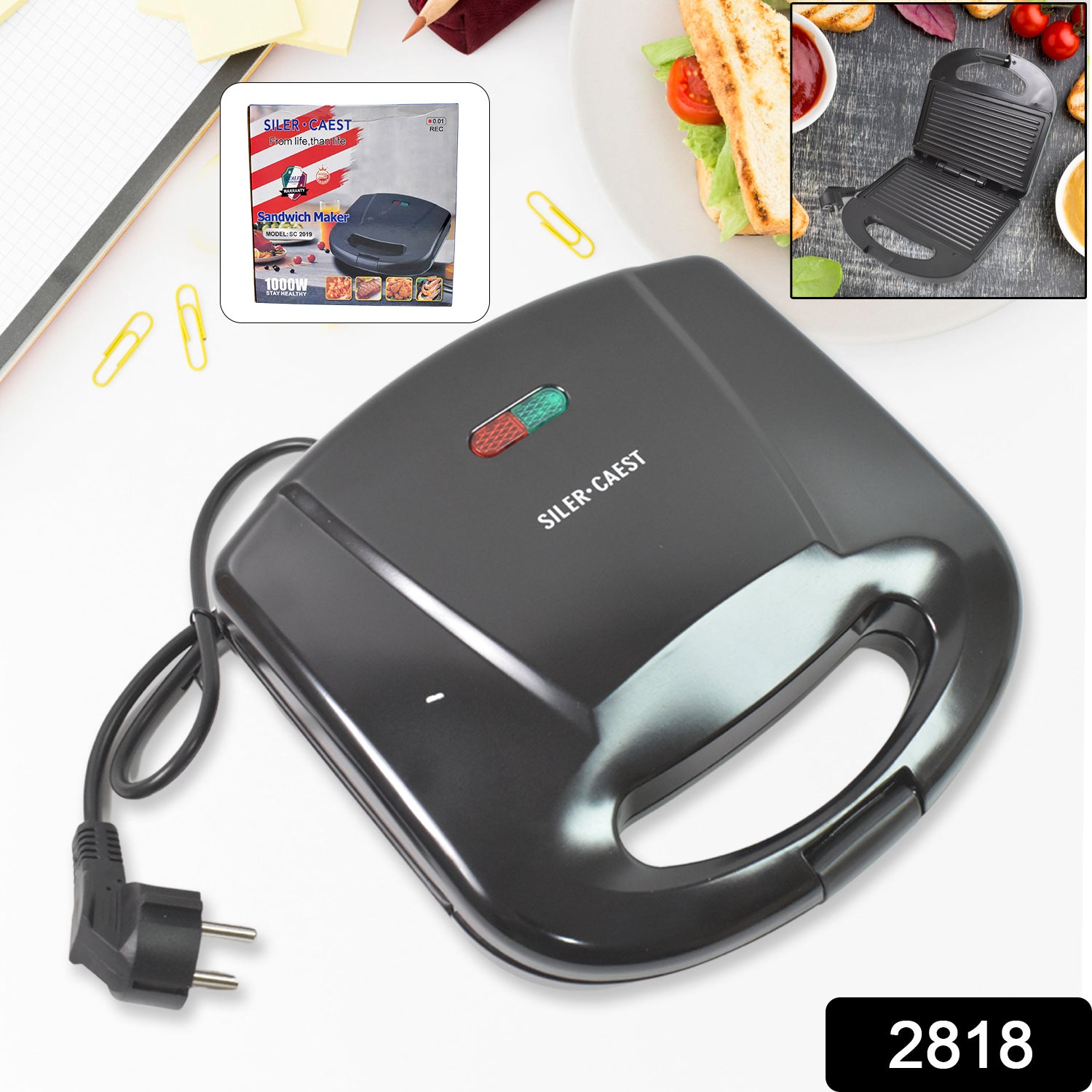 Premium Non-Stick Sandwich Maker - Electric Grill with Indicator Lights & Easy Clean Plates