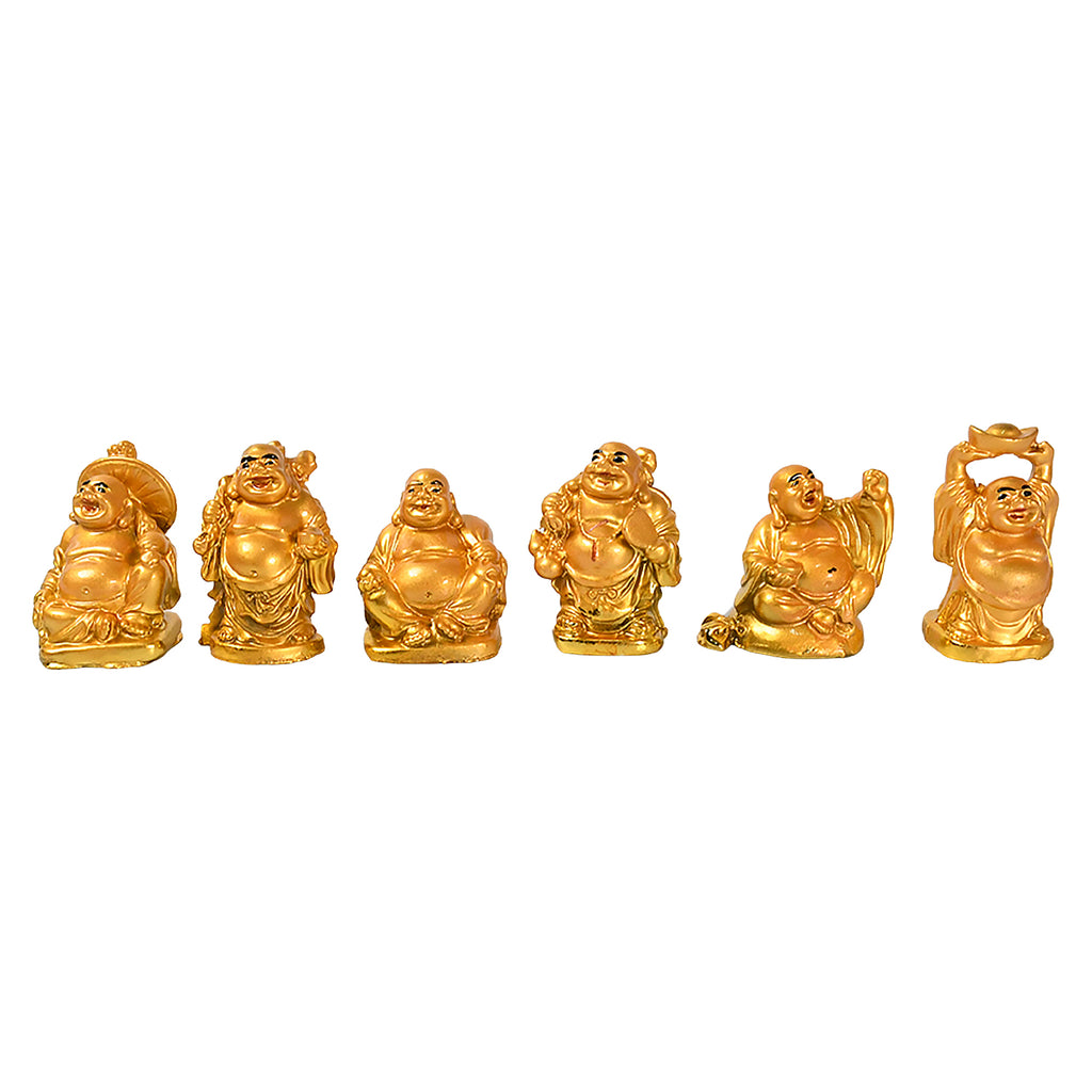 Golden Laughing Buddha Set – A Symbol of Happiness, Wealth & Good Luck (6 Pcs Set)