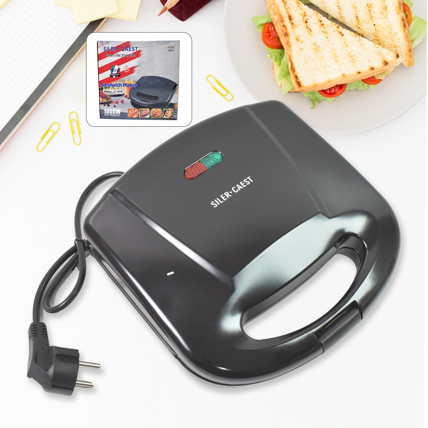 Premium Non-Stick Sandwich Maker - Electric Grill with Indicator Lights & Easy Clean Plates