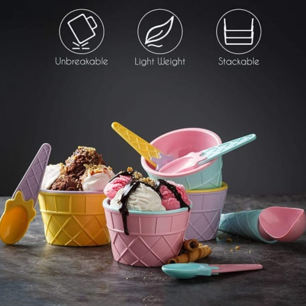 Ice-Cream Waffle Spoon Bowl Set – Premium Ice Cream Cups with Matching Spoons (6 Units)