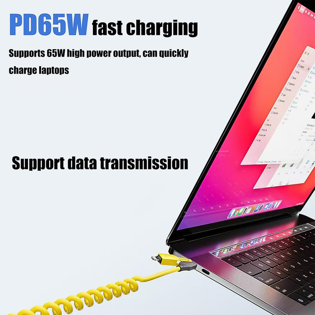 4 in 1 Spring Fast Charging Cable – 65W Retractable Multi-Device Charger (1 Pc / 1.5 Mtr)