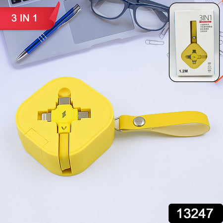 Retractable 3-in-1 Charging Cable – Universal, Tangle-Free &amp; Fast Charging Solution (1 Pc)