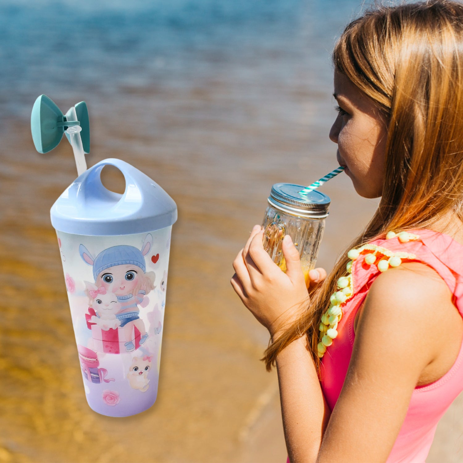 LED Unicorn Water Bottle for Kids – Glitter Sipper with Straw & Toy Topper