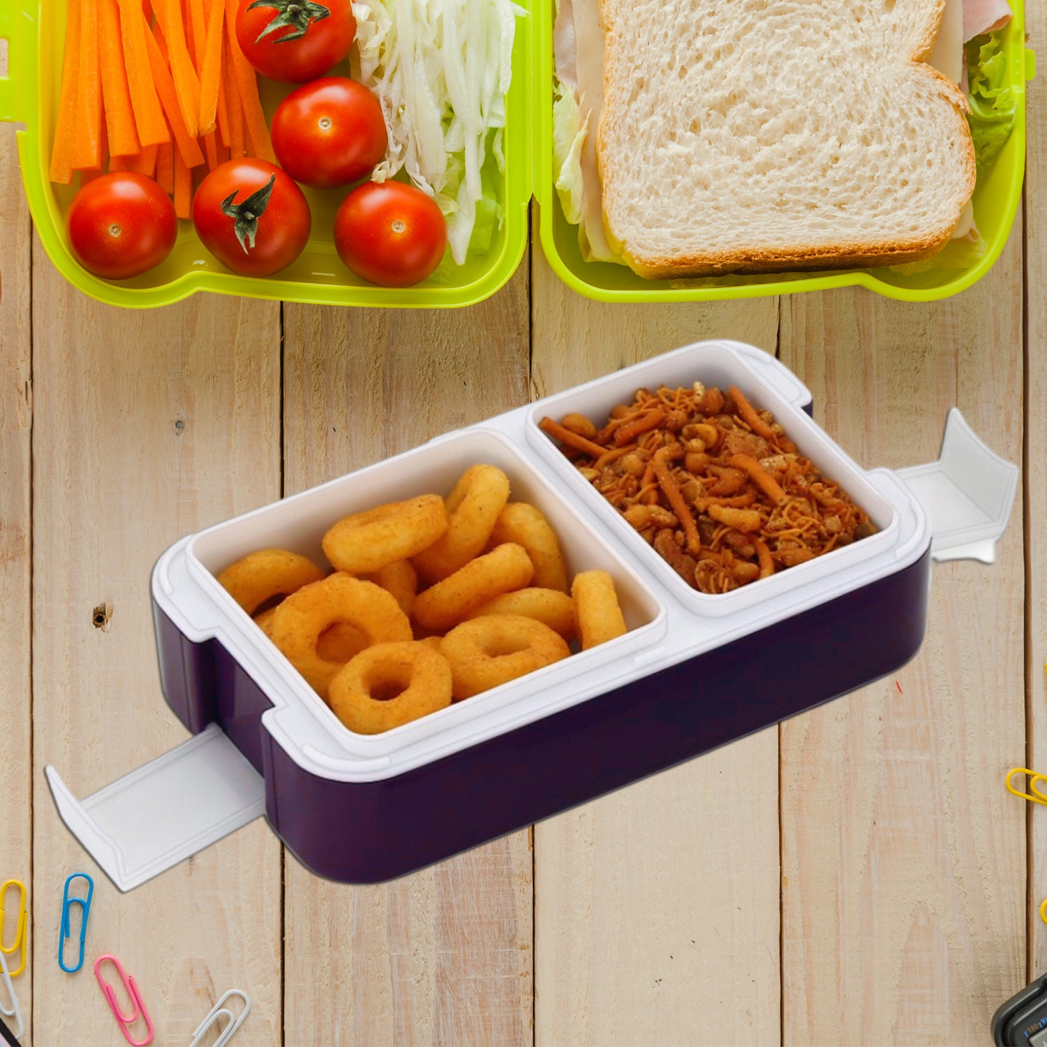 Airtight 2-Compartment Lunch Box with Spoon – Leak-Proof BPA-Free Tiffin for School, Office & Travel