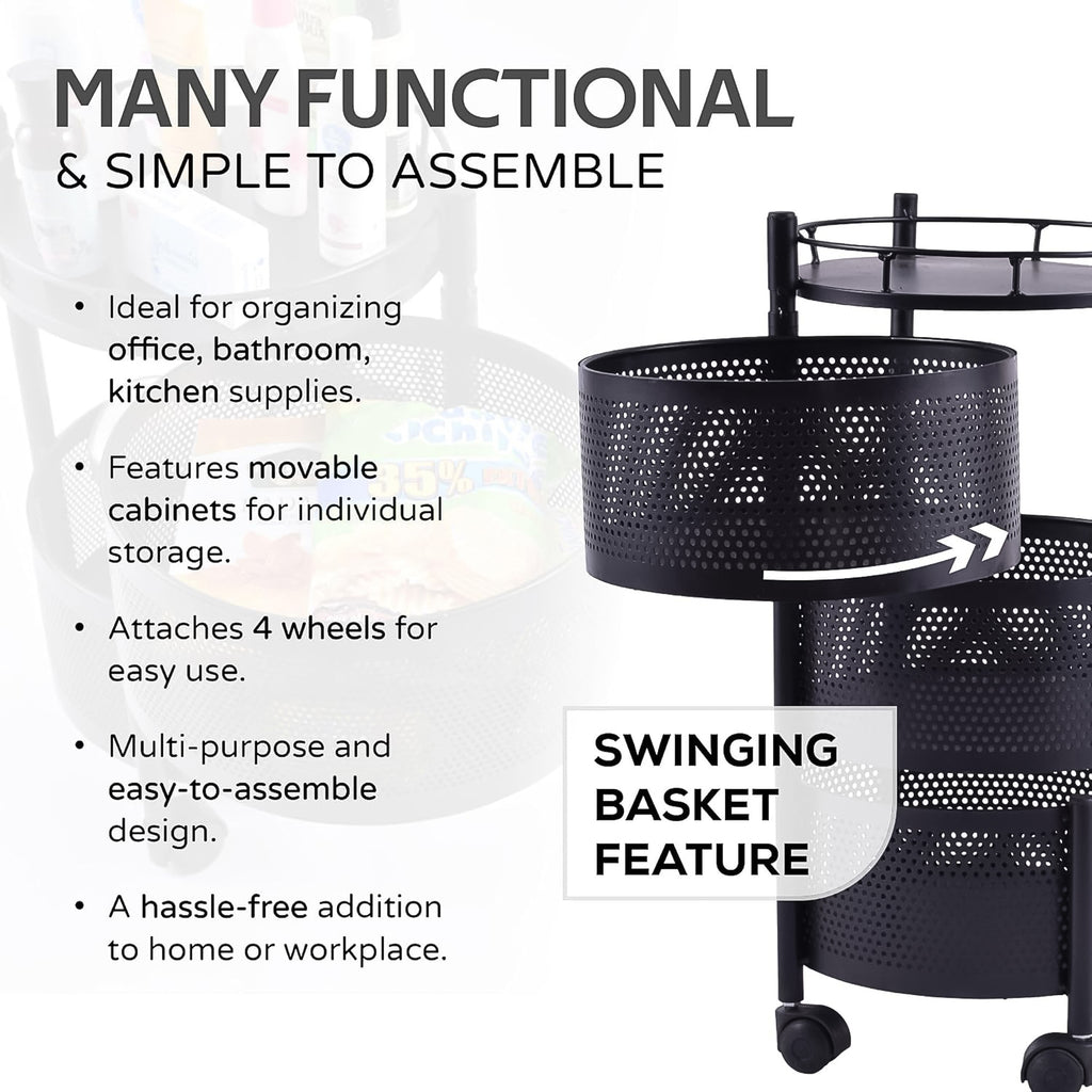 Metal Round High-Quality Kitchen Trolley – 4 Layer Rotating Rack with Wheels