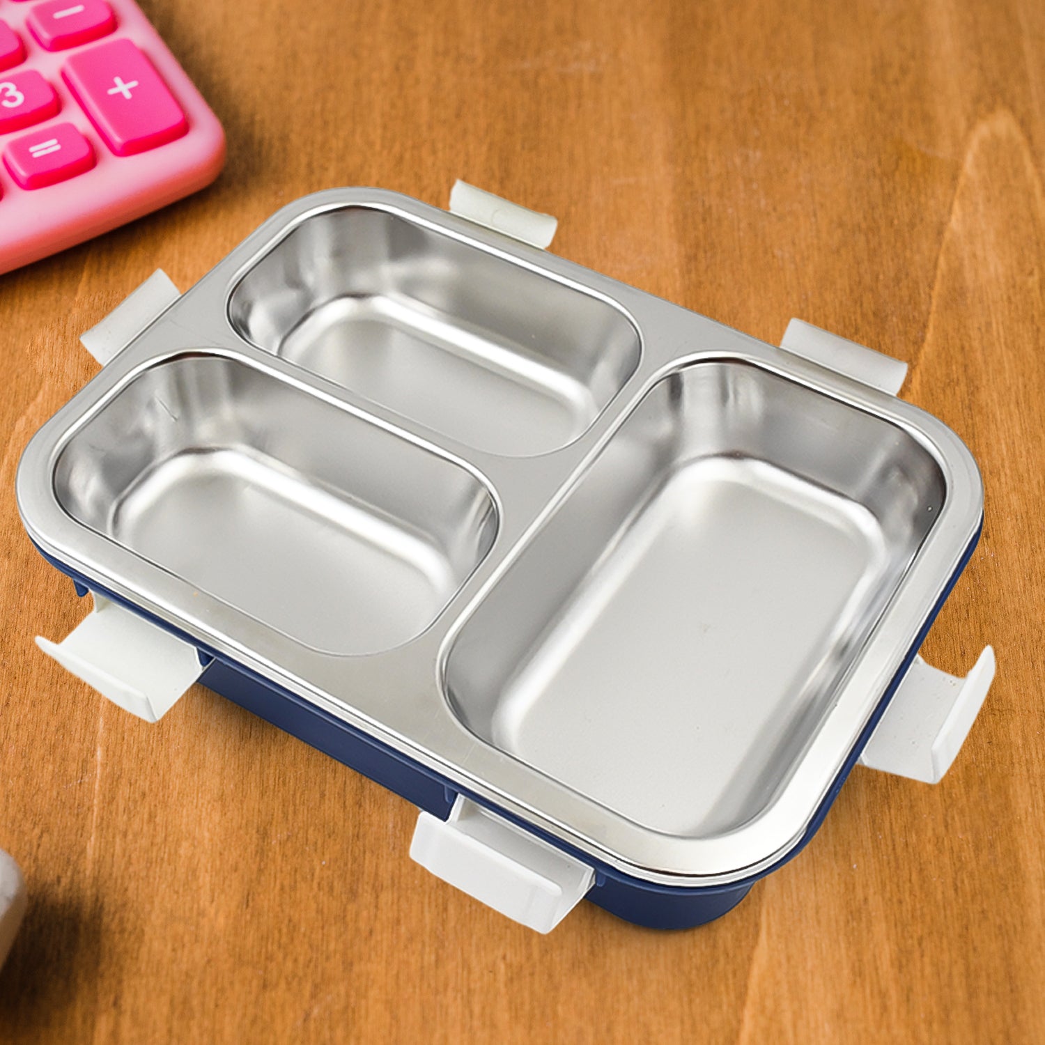 3-Compartment Leak-Proof Stainless Steel Lunch Box for Kids & Office (1 Pc)