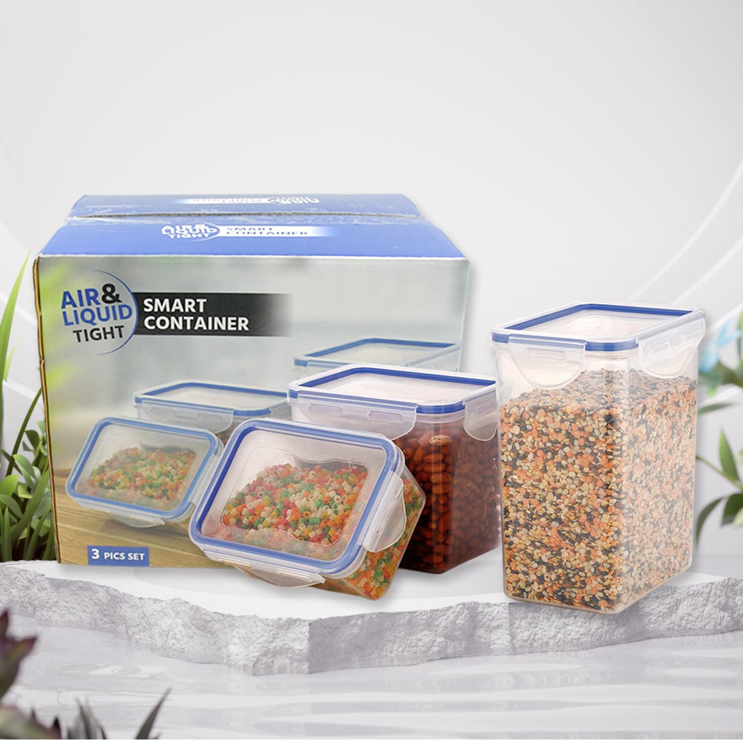 Classics Rectangular Airtight Food Storage Container Set – 3 Pc (500ml, 1000ml, 1500ml) Leak-Proof & Stackable