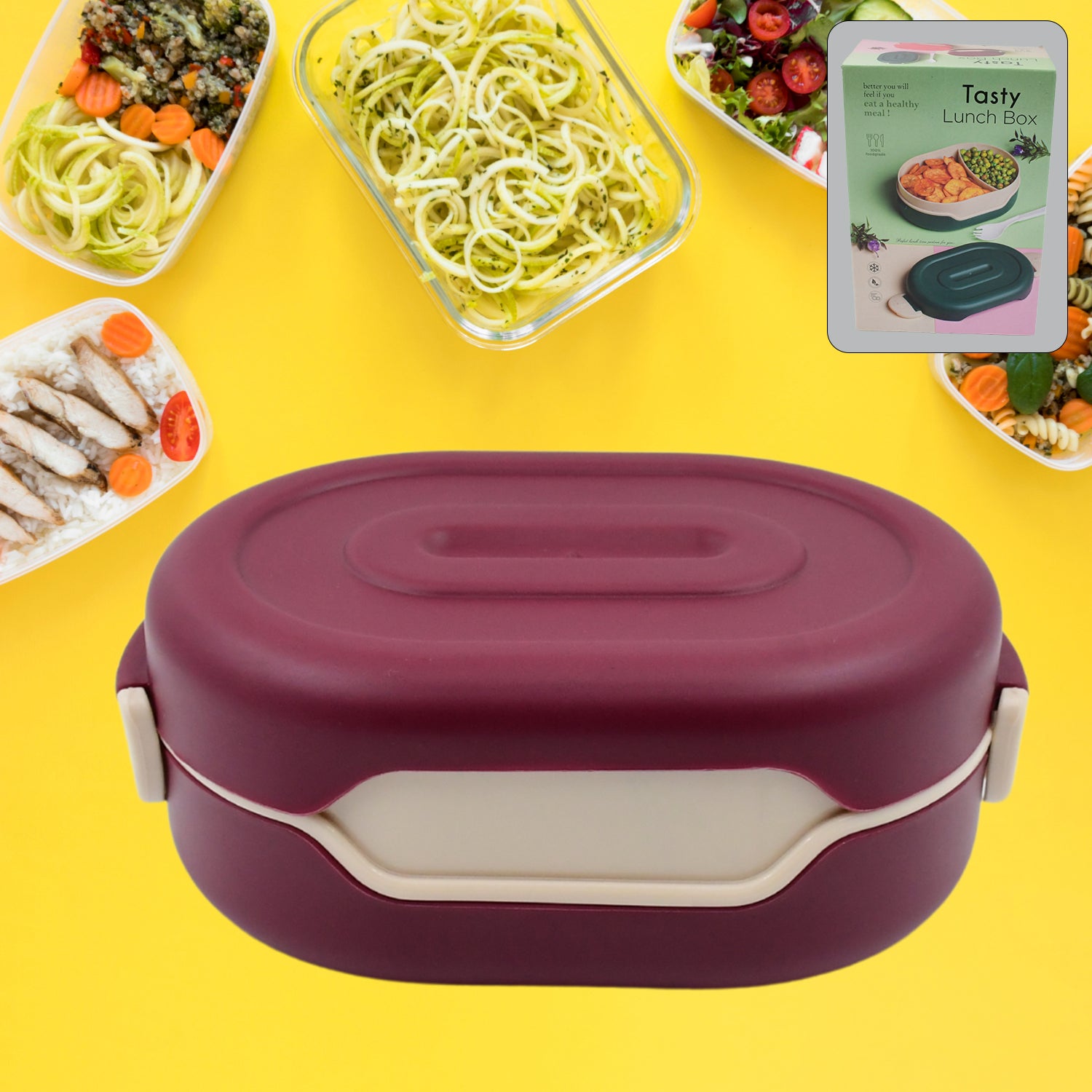 2-Compartment Airtight Lunch Box with Spoon – Leak-Proof Tiffin for School & Office