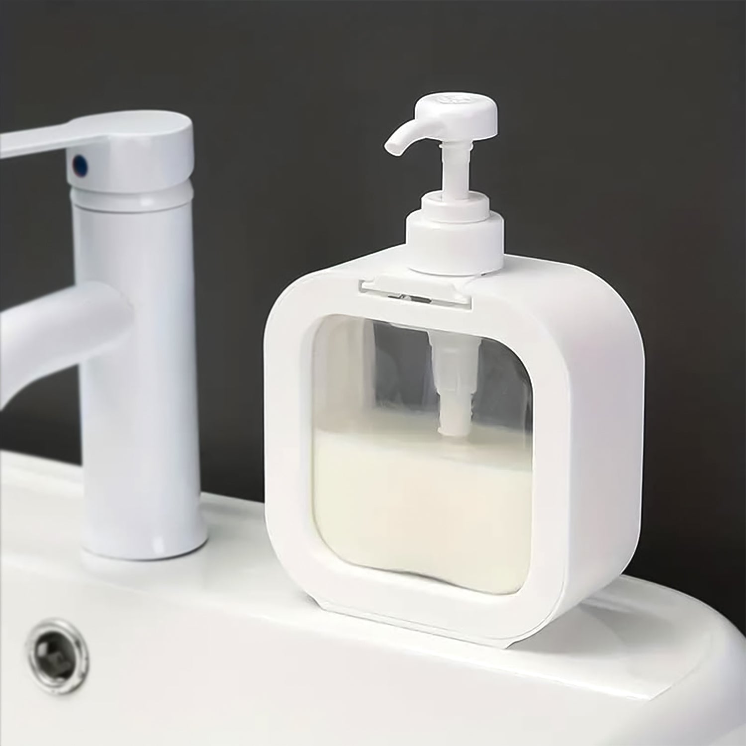 Snap Sink Dispenser Bottle Set – Refillable Pump Bottles for Soap, Lotion, Shampoo & Detergent (1 Pc, Clear Plastic)