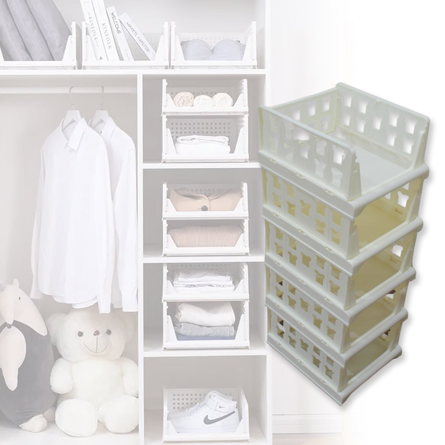 5-Layer Stackable Storage Organizer Cart – Foldable Utility Rack with Wheels for Kitchen, Pantry, Bedroom & Bathroom