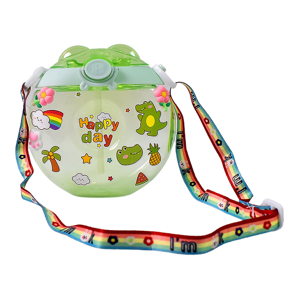 Donut Water Bottle Sipper for Kids – 400 ML | Cute Cartoon Bottle with Straw, Strap & Stickers | Leak-Proof & BPA-Free