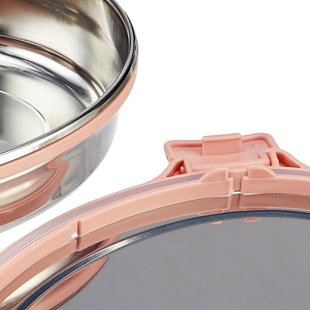 Ganesh Classy 2-Piece Lunch Box – Oval & Triangle Stainless Steel Tiffin with Clip-Lock Lids (Elegant Pink, 800ml + 180ml)