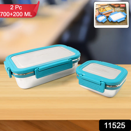 Jerry Stainless Steel Lunch Box – 2 Pc Set (700ml + 200ml) Leak-Proof & Insulated Food Container for Office, School & Travel