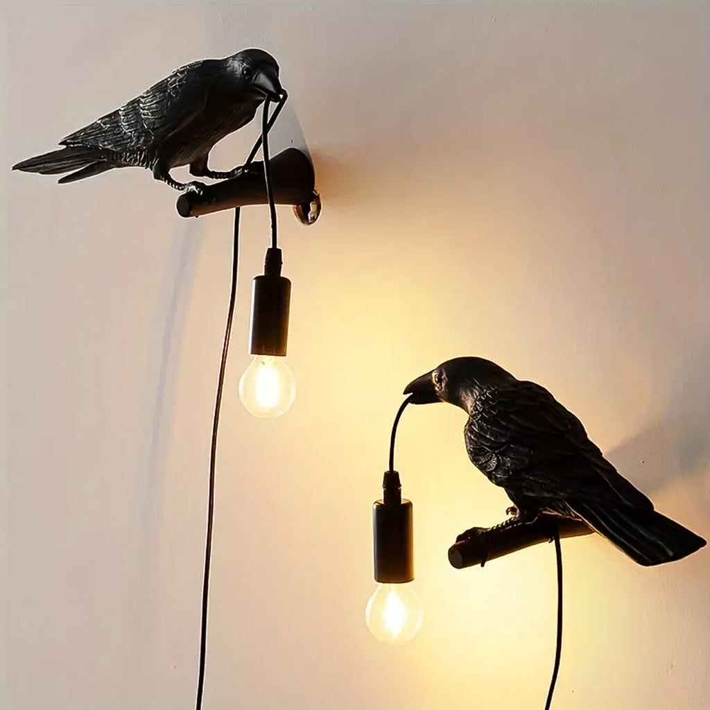 Crow Bird Table Lamp – Vintage Raven Light with Edison Bulb