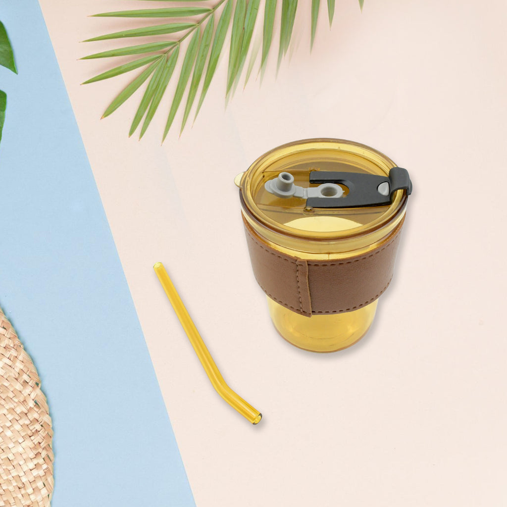 Glass Coffee Mug with Straw, Leakproof Lid & Heatproof Sleeve – Travel Friendly Cup