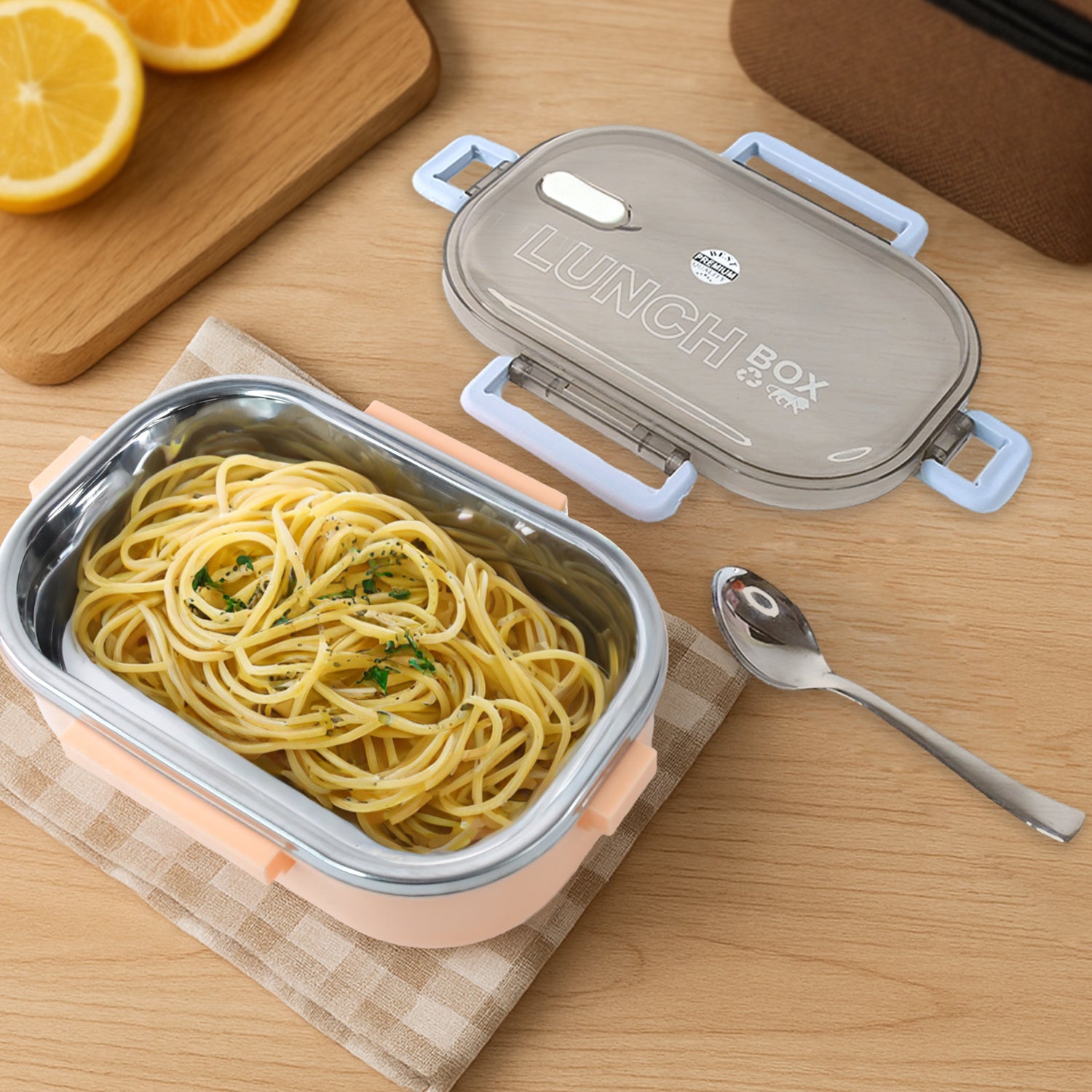 Home Chef Leak-Proof Lunch Box – 1200ml BPA-Free Tiffin with Stainless Steel Compartments, Spoon & Divider