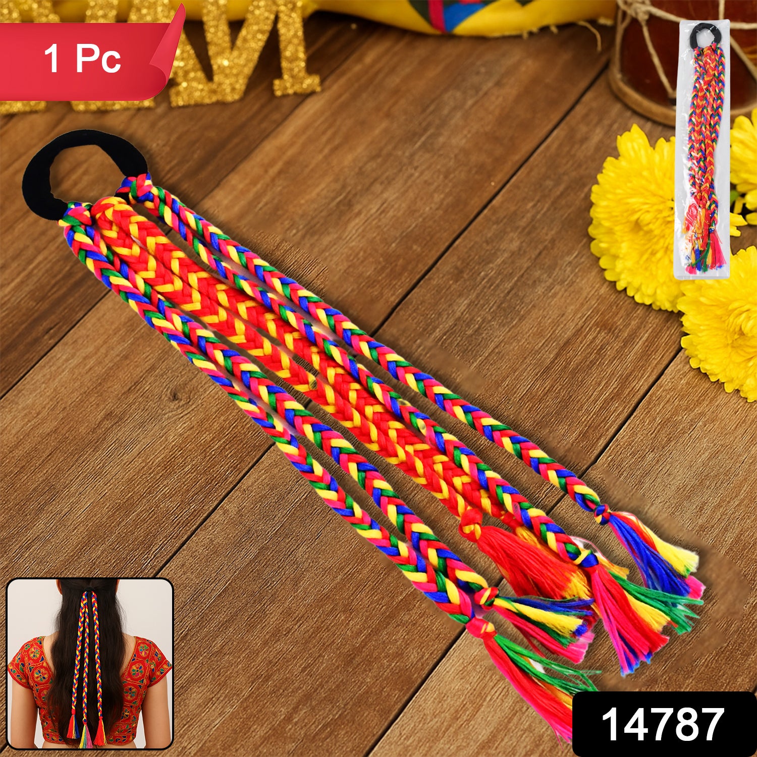 Traditional Multicolor Braided Hair Extension with Tassels - Ethnic Hair Accessory
