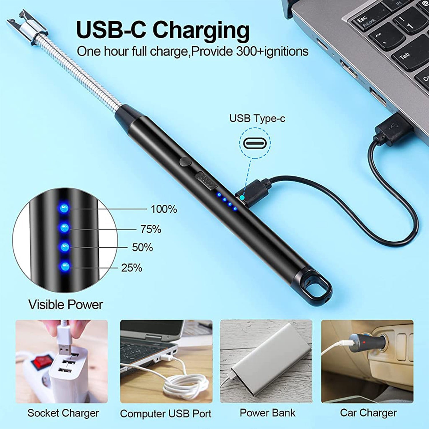 USB Rechargeable Electric Arc Lighter - Long Flexible Windproof Plasma Lighter